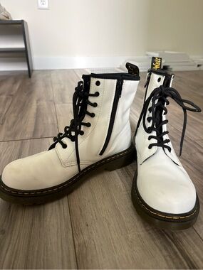 Dr. Martens White Leather 8-Eye Combat Boots